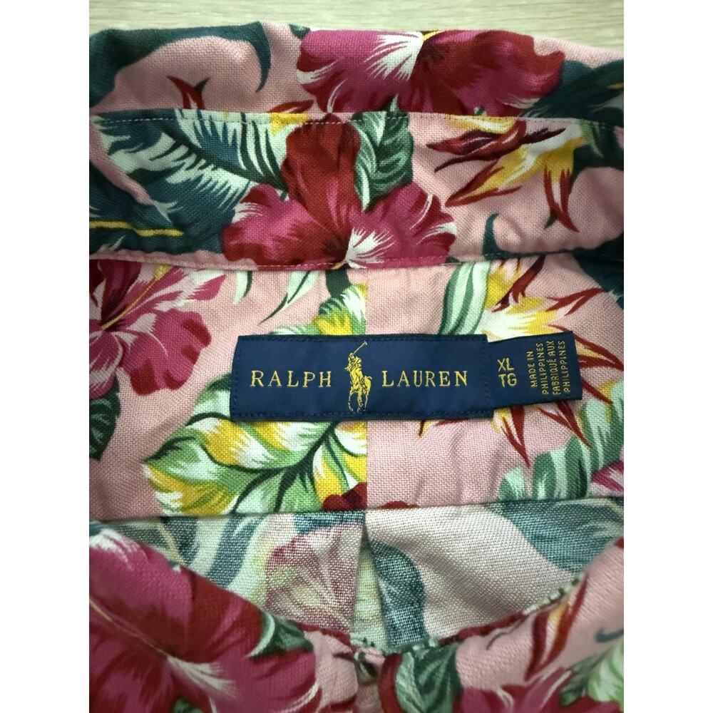 Ralph Lauren Shirt Men’s XL Pink Tropical Hawaiian Floral Button Front Cotton - Picture 6 of 12